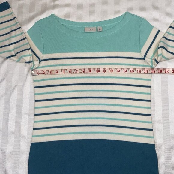 LL Bean Cotton Knit Sweater Sz S Women’s 3/4 Sleeve Boat Neck Stripes #501776 - Picture 3 of 11